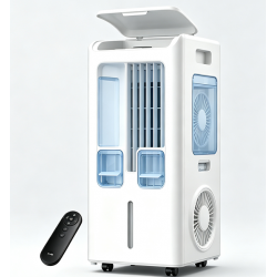 ps--104 Windowless Portable Air Conditioner, 24.2" Evaporative Air Cooler with Remote, 3 Speeds, Digital Display, 12H Timer, 2 Gal Water Tank, Oscillating Swamp Cooler for Bedroom, Living Room, AC Unit, White