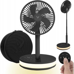 Original Portable Fan - Wireless Battery Operated Fan With 4 Speeds, LED Lighting, Carry Case & Remote Control - Premium Travel Rechargeable Fan & Power Bank With USB & USB-C Ports (Black)